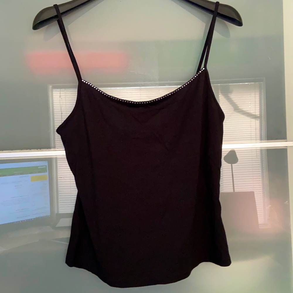 I.N.C BLACK CAMISOLE SLEEVELESS RHINESTONE NECKLINE TOP